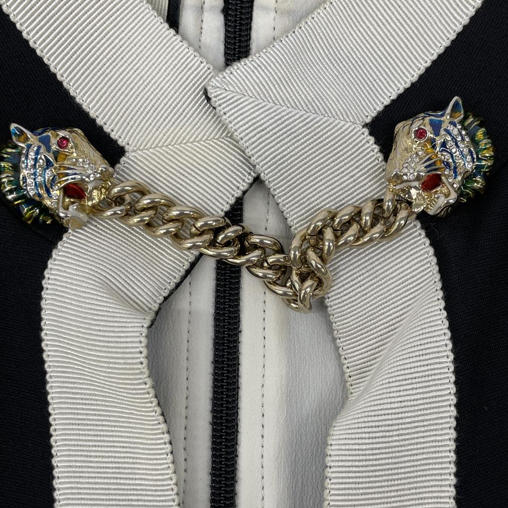 GUCCI 550372 18 Year Black Michele Period Tiger Head Chain Belt with Gold Buttons Short Sleeve Shirt Dress dress 38 blackUsed