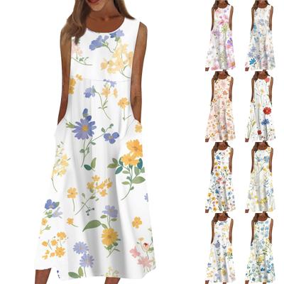 Women's Casual Printed Dresses Round Neck Basic Classic Outdoor Daily Sleeveless Loose Dresses