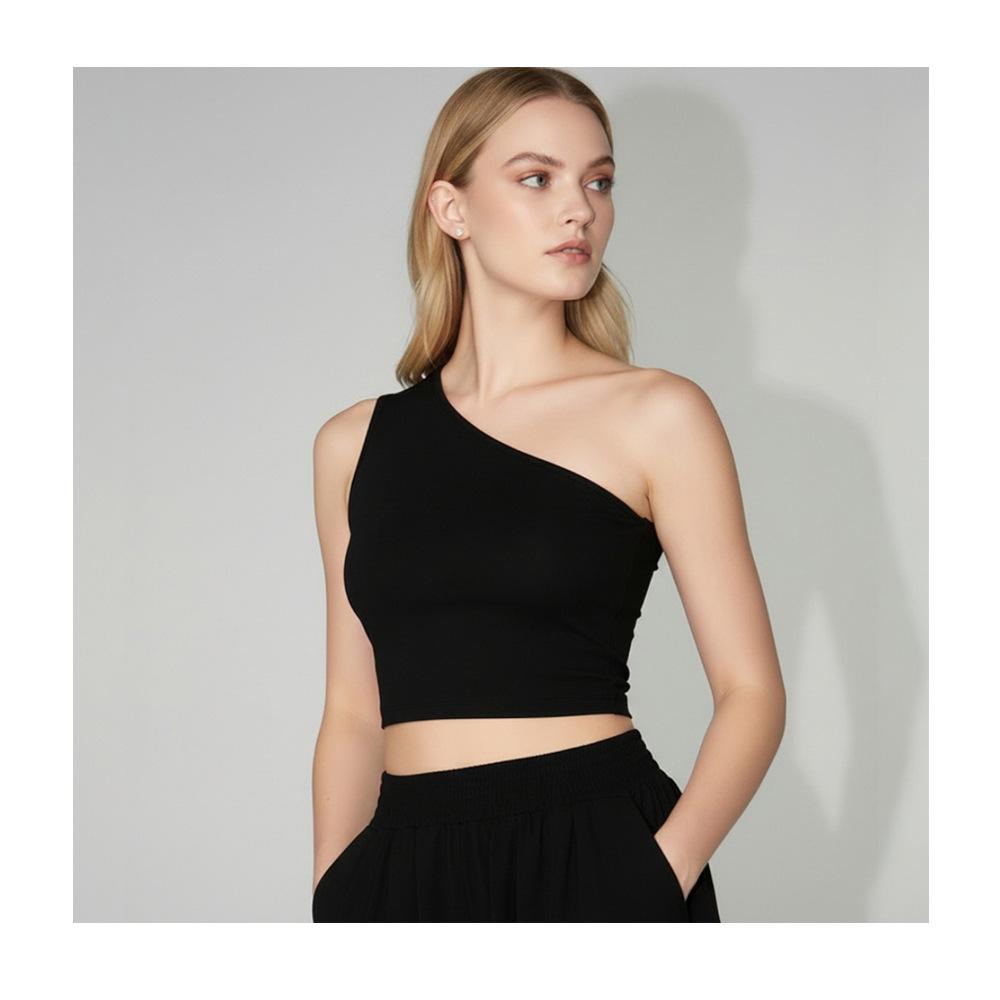 Irregular One-Shoulder Short Knit Crop Top - Women's Niche Fashion
