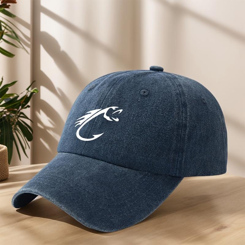 Fishhook Creative Design Pattern Printed Baseball Cap Fishing Hat Washed Retro Peaked Cap Sweat-absorbent and Breathable Hat
