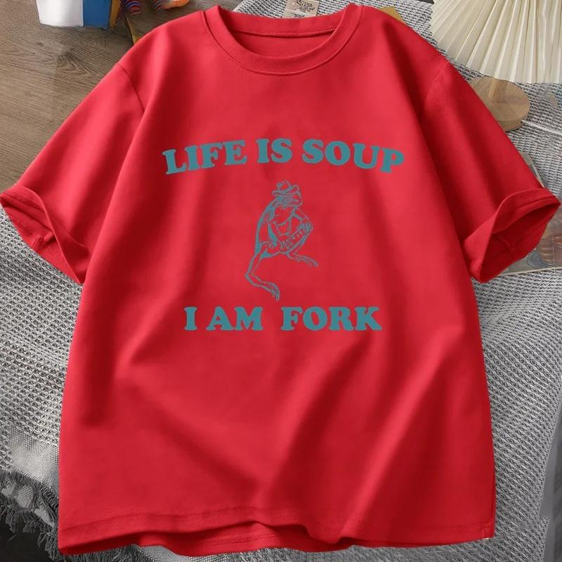 Funny Frog Meme Tees Life Is Soup I Am Fork Frog Graphic T Shirt Unisex Funny Retro TShirt Male Summer Animal Printed Tshirt S