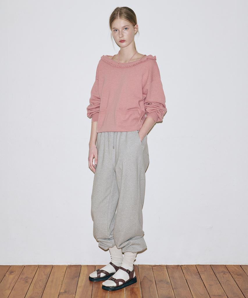 SINOON Ruffle Lace-Up Boatneck Knit (Dusty Pink)