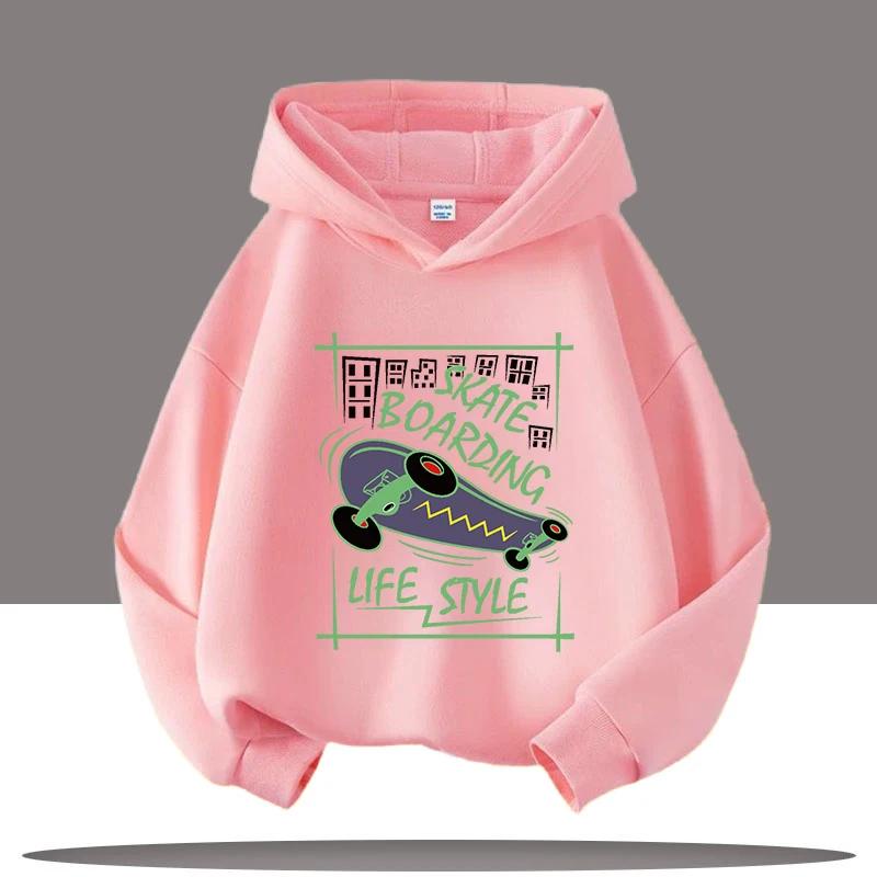 Boys' Sportswear, American Fashion Skateboard Cartoon Print, Children's Hoodie, Girls' Casual Top, Autumn and Winter Clothing