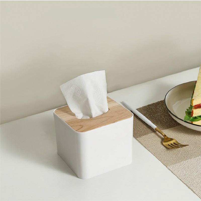 Quadratische, verdickte Taschentuchbox im europäischen Stil mit Deckel, für den Haushalt, Wohnzimmer, kreative Serviettenbox mit Deckel, Pumpbox, Aufbewahrungsbox aus Holz