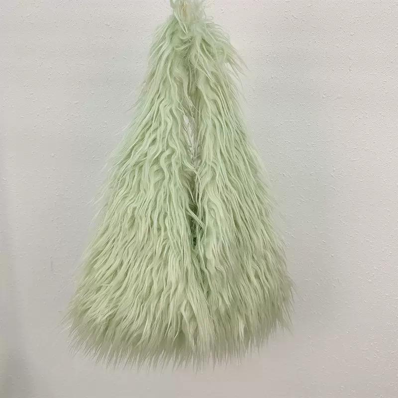 2025 NEW Wool Women's Plush Shoulder Bags Y2k Hot Girls Faux Fur Drawstring Bucket Bag Fashion Female Furry Purse Tote Handbags