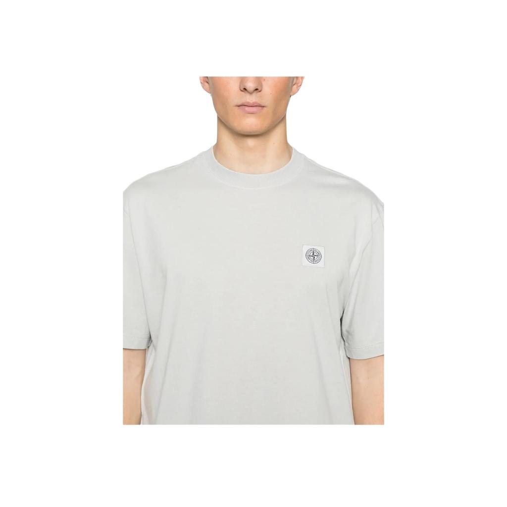 STONE ISLAND Logo Print Solid Color Crew Neck Short Sleeve T-Shirt Men Tops Gray White K1S1521000-34S0115-V0061