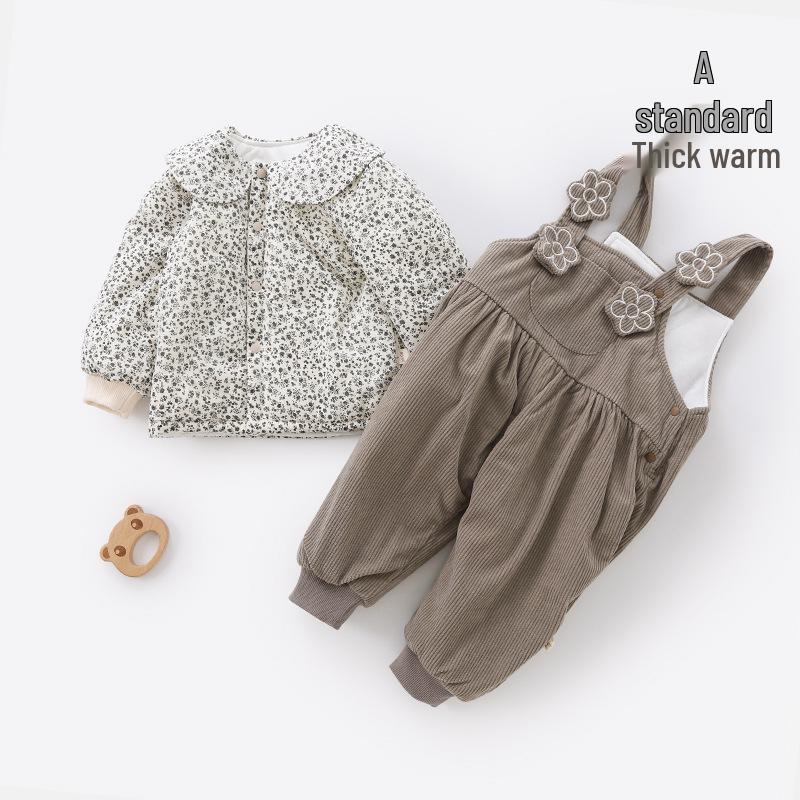 Quilted Autumn/Winter Baby Bodysuit & Girls' Toddler Overalls Set