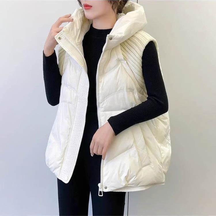 Chaqueta de Mujer Acolchada Parkas Cortavientos Ligera con Capucha Cálida Chaleco Femenino Plumón de Pato Blanco Abrigo de Plumón Sin Mangas