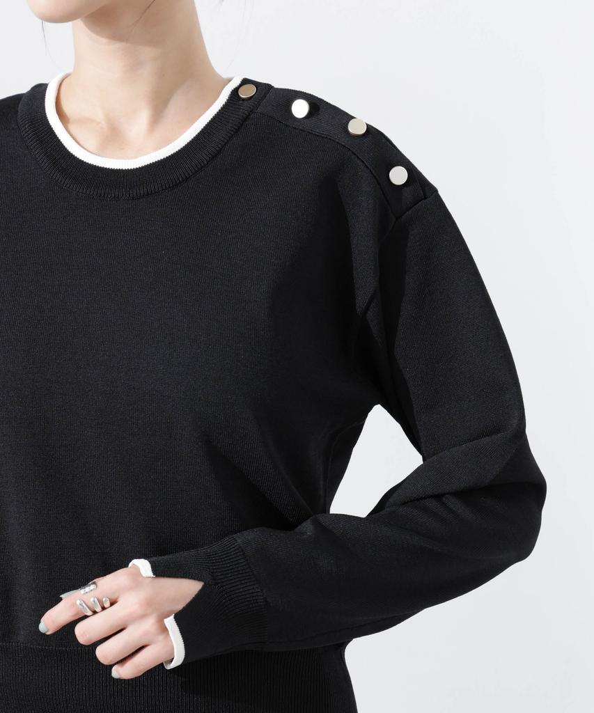 Nano Universe Machine Washable UV Protection Button Detail Knit F Women's Two-Tone Sweater, Black, 010, 673-5122313