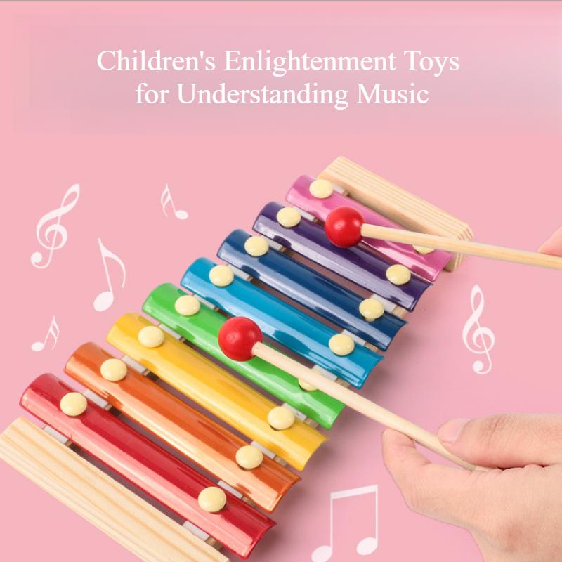 Wooden Eight tone Piano Playing Toy for Children, Building Blocks for Preschool Enlightenment and Early Education, Wooden Qin Percussion Instrument