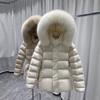 Winter neue Daunenbaumwollkleidung großer Waschbärfellkragen mit Kapuze Taillengürtel Baumwollkleidung verdickt und dünn kältebeständige Jacke Trend