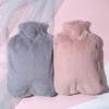 Large Water-Filled Women's Hot Water Bottle with Solid Color Flannel Cover, 2000 Ml Capacity