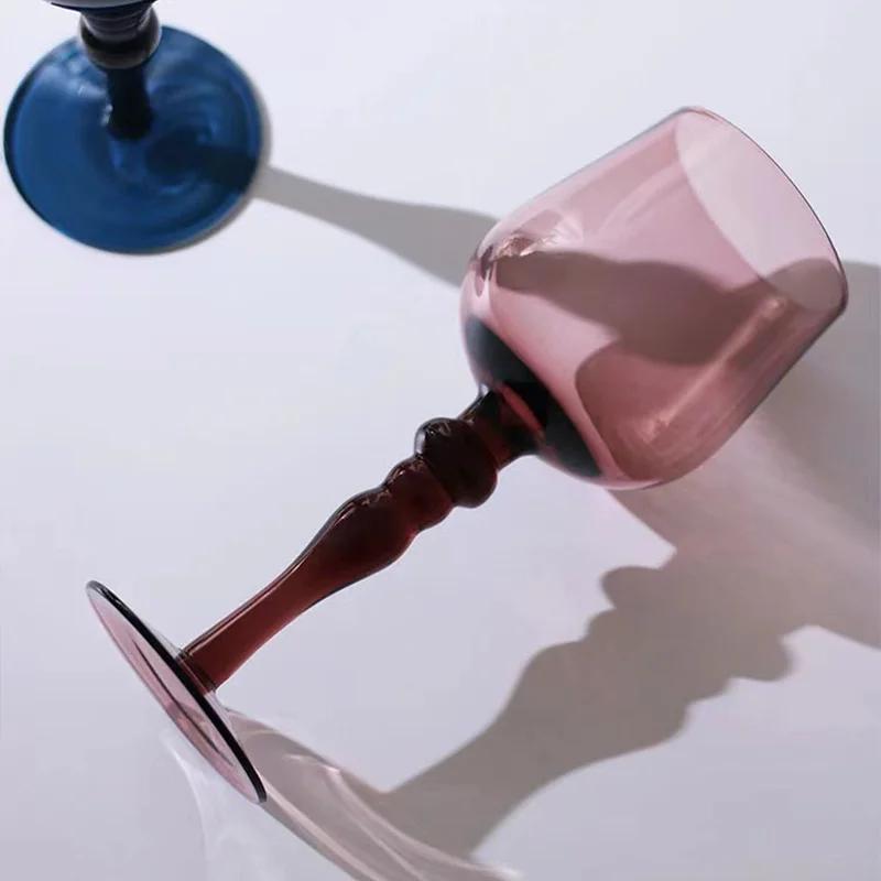 Medieval Goblet Champagne Wine Glass French Home Colored Vintage Vertical Green Cobalt Blue Amber Roman Column Wedding Wine Cup