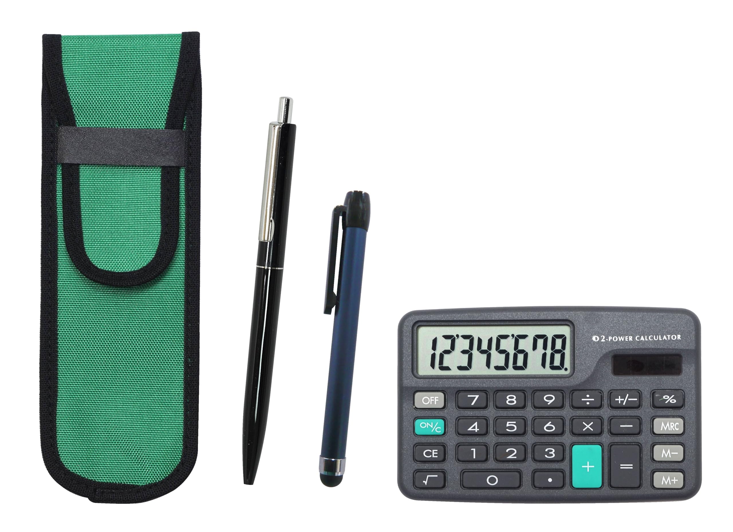 

Takizawa Mini Calculator with Cloth Pencil Metal Touch and Ballpoint Pen Case, Green, Stick, Knock-Style (since 1970), Black, D-NK02G-ALL-AP200BP-B