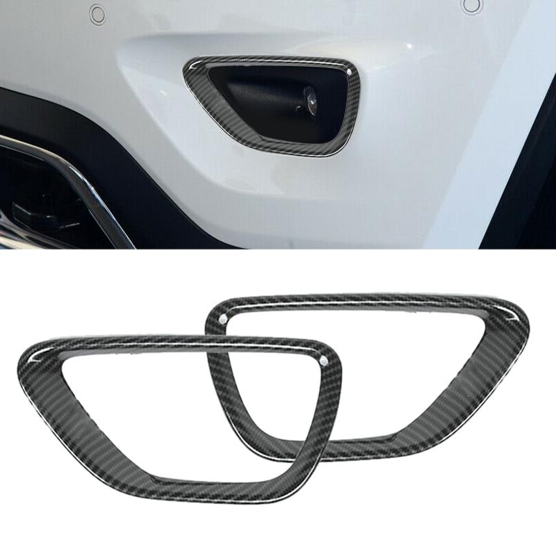 1 Pair Carbon Fiber Style Black Front Left Right Fog Light Lamp Cover Frame Trim Fit for Jeep Grand Cherokee 2017 2016 2015 2014