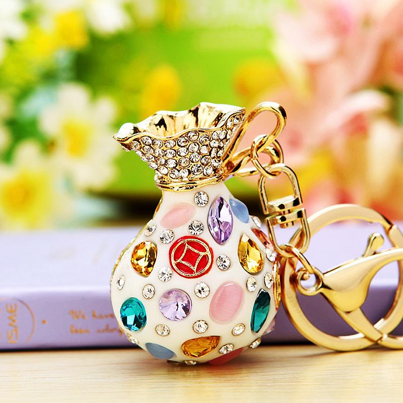 Guochao diamond-set lucky bag car keychain women's bag pendant metal key chain ring business gift