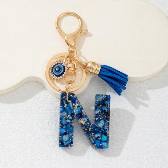 Blue Series Keychain Pendant Initial Letter Key Chain with Eyes Tassel Design