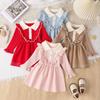 Children's Long Sleeve Knitted Princess Dress with Turn-Down Collar for Spring and Autumn