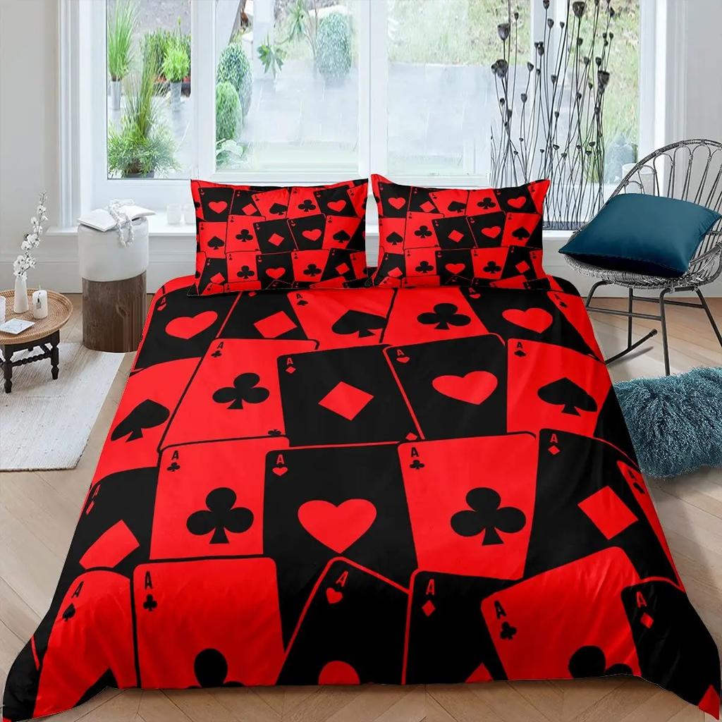 Poker King Queen Duvet Cover Modern Card Game Bedding Set Gamer Playing Comforter Cover Gambling Athletics Polyester Quilt Cover