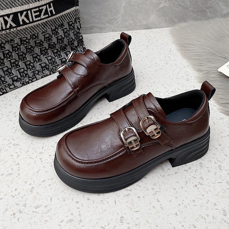 

Французские ретро черные туфли-лодочки на высокой платформе из маленькой кожи женские 2025 новая весна-осень универсальная юбка Мэри Джейн одинарные туфли 40 коричневый