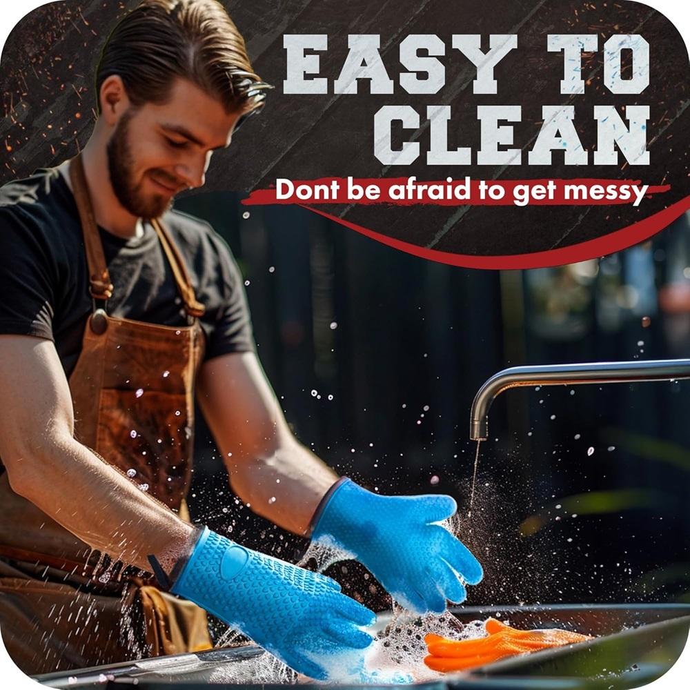 Vanntette silikonhansker Varmebestandige Sklisikre Mikrobølgeovnsvotter Kjøkken BBQ Baking Matlaging Canvas-søm Ovnshansker