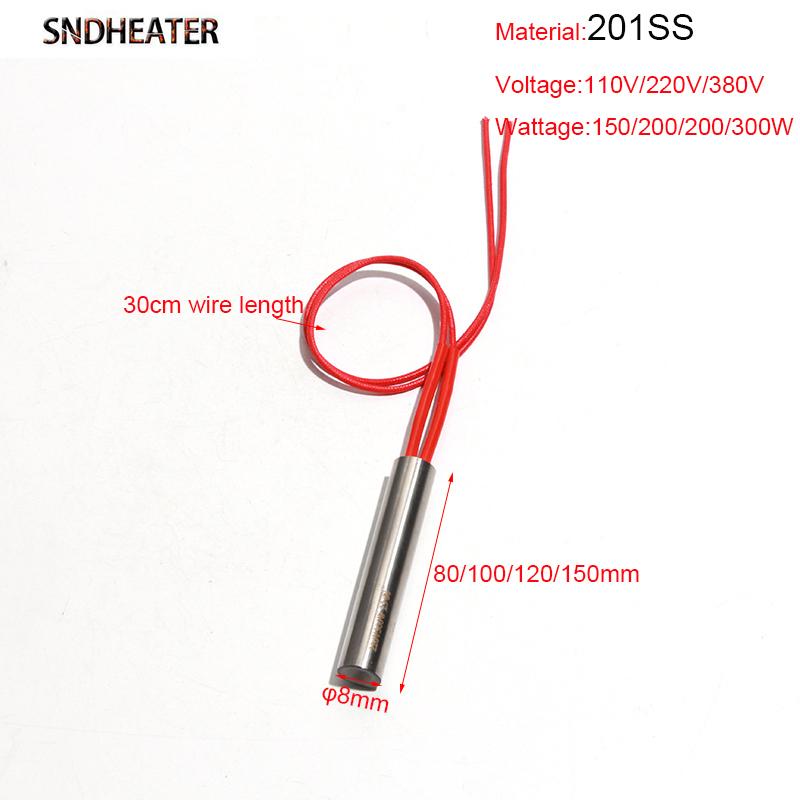 SNDHEATER 5pcs Electric Mould dry-burning Heat Pipe 201SS Cartridge Heater Resistance Element 8mmx 80-150mm 110V/220V 150W-300W