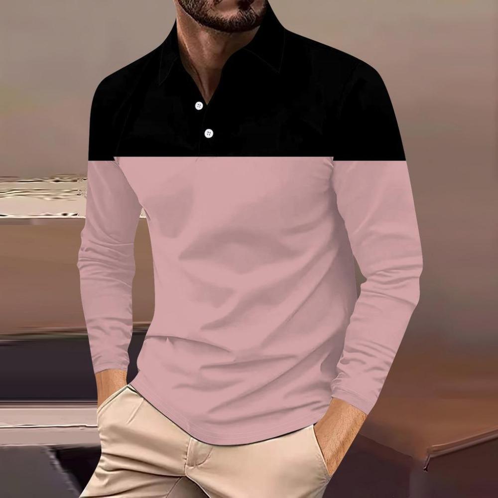 Fashion Men's Sweatshirt Long Sleeve Lapel Top Button Down Striped Polo Shirt