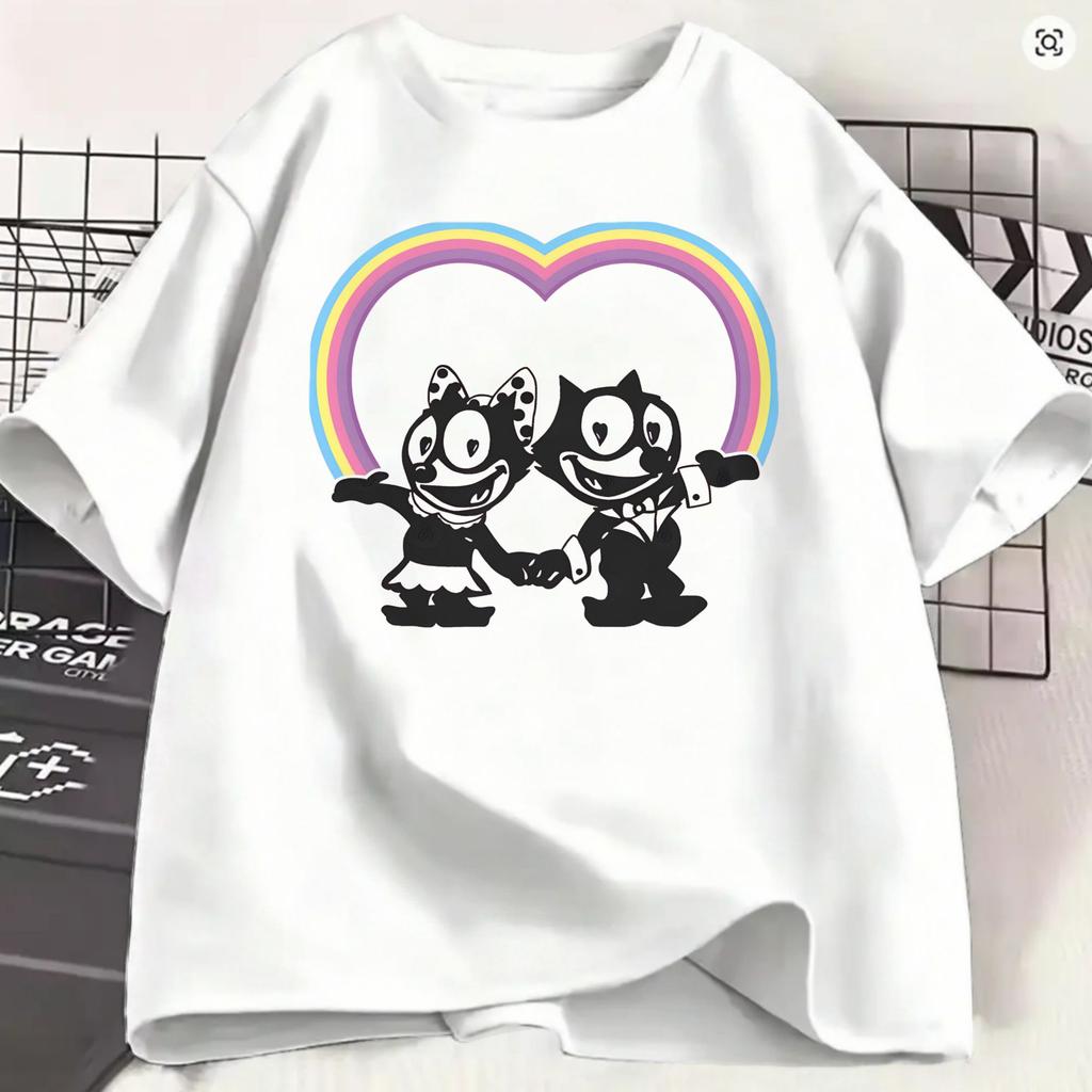 Ffelixs Black Cat Unisexs T Shirt Alien Abduction Vintage Tees Short Sleeve Crew Neck Tshirts Cotton Plus Size Clothing