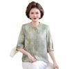 Round Neck Imitation Silk Summer Shirt for Middle-Aged and Elderly Women