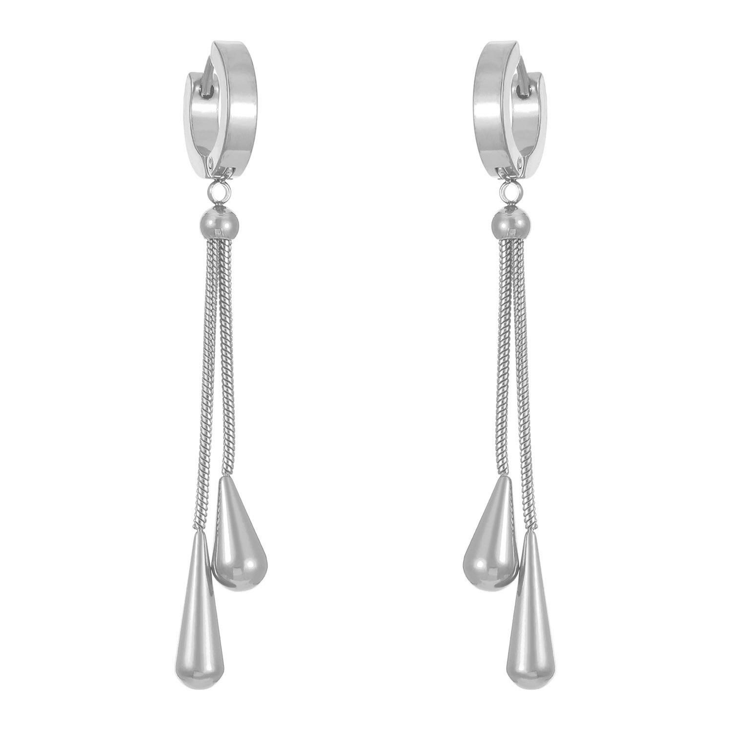 1 Paio Atmosfera Alla Moda Semplici Orecchini Pendenti a Goccia in Acciaio al Titanio Vento Lunghi Estraibili Accessori di Alta Gamma