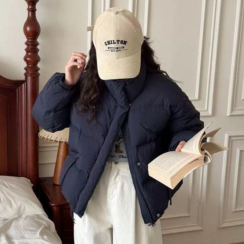 

Женская короткая куртка пуховик для миниатюрных - Толстая, Свободная, Приталенная, Воротник-стойка, Осенне-зимнее пальто S (suggested for 90-120 jin) чёрный