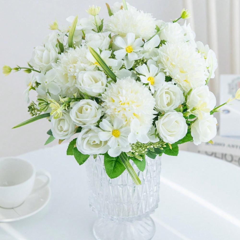 Artificial Roses Flowers Silk EUCALYPTUS Bouquet Valentine's Day Gifts Wedding Decoration DIY Wreath Material, Bride Holding Wrist Flower Decoration