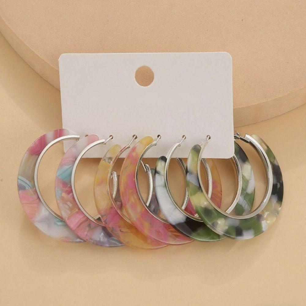 Vintage Acetate Hoop Earrings Trendy Geometric Earrings Set C-shaped Earring Set  Girls