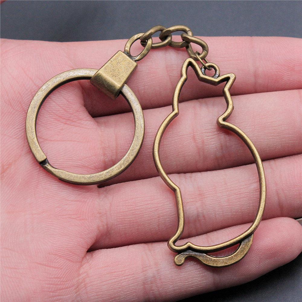 Cat Dog Rabbit Cute Pets Trio Antique Bronze Metal Keychain Best Seller Gift for Animal Lovers