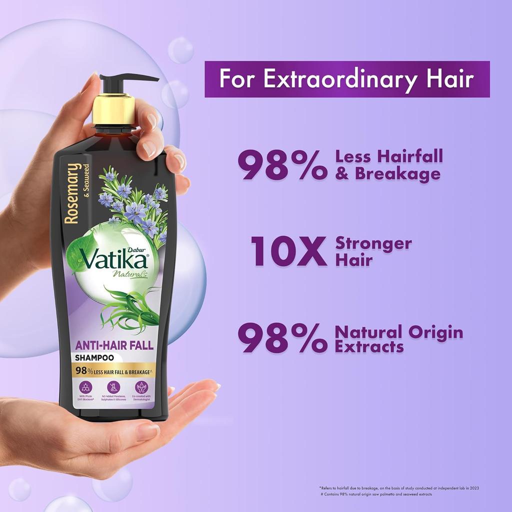 Dabur Vatika Rosemary & Seaweed Shampoo 640Ml | Anti-Hairfall, Strengthening, Nourishing Formula For Thicker Fuller Hair, No Sulphates Or Parabens