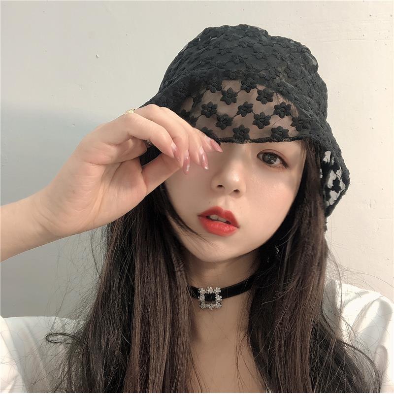 Women's Summer Fisherman Hat Retro Lightweight Floral Embroidery Sun Protection Korean Style Lace Sunshade Basin Hat
