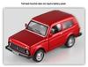 Boxed 1:32 Lada Jeep Alloy Car Model Toy with Pull-Back, Sound, and Light.