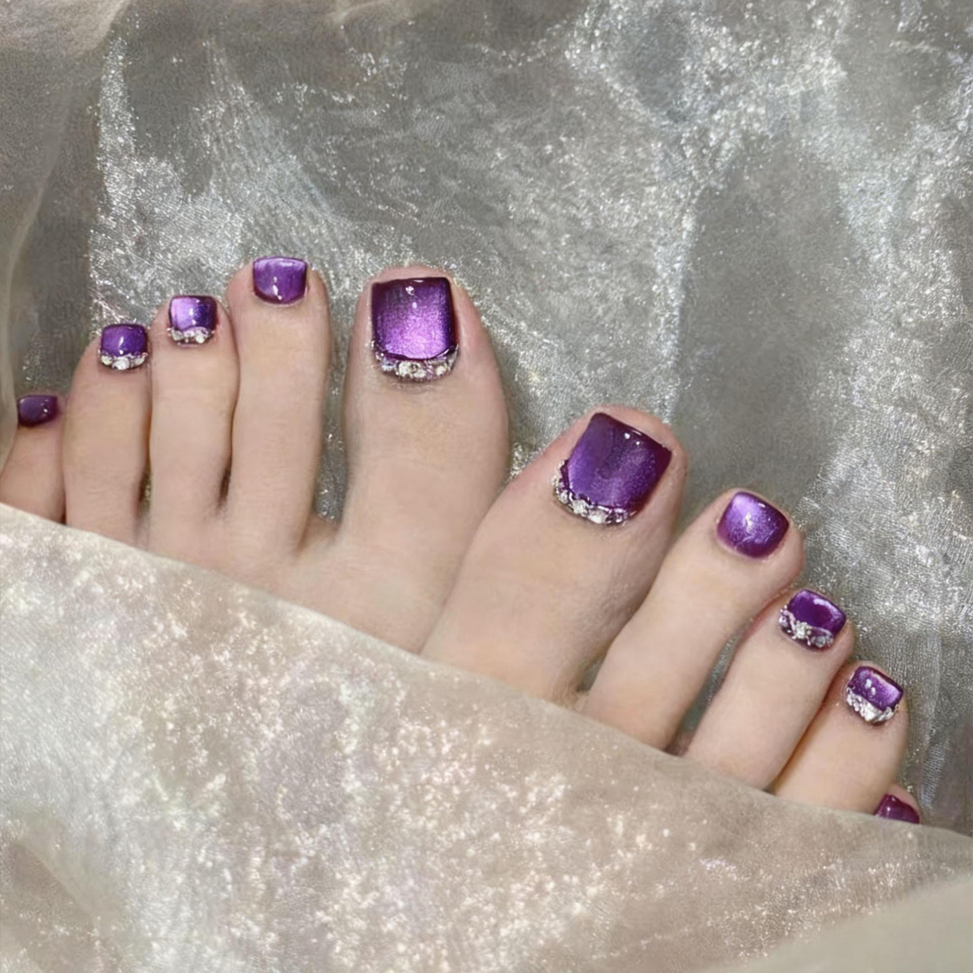 Purple Cat Eye Rhinestone Pedicure Stickers - Whitening Wearable Nail Tips