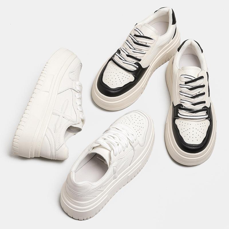 Little White Shoes Women's 2025 Autumn New Thick-soled Heightening Breathable Sports Shoes Women's Casual Leather Design Board Shoes Women~