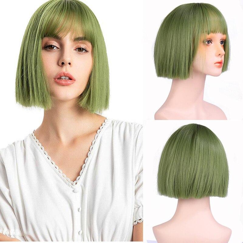 LUPU Lolita Black Pink Wigs Synthetic Hair Short Straight Bob Wigs With Bangs Female Green Cosplay Wigs For Black Women