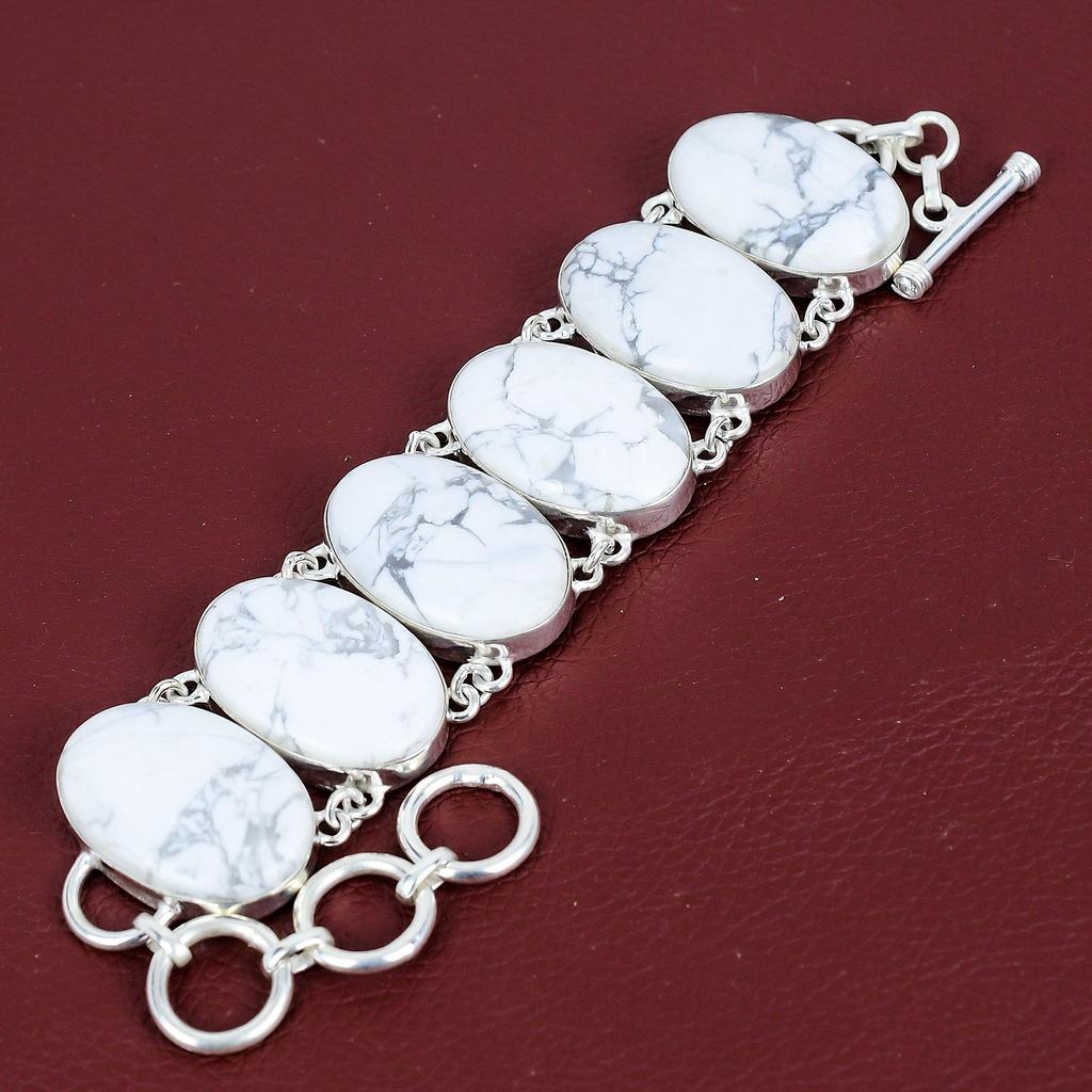 Howlite Bracelet Gemstone Jewelry 925 Sterling Silver Adjustable Chain Bracelet Very Pretty Howlite Jewelry Handmade Bracelet Gift for Women
