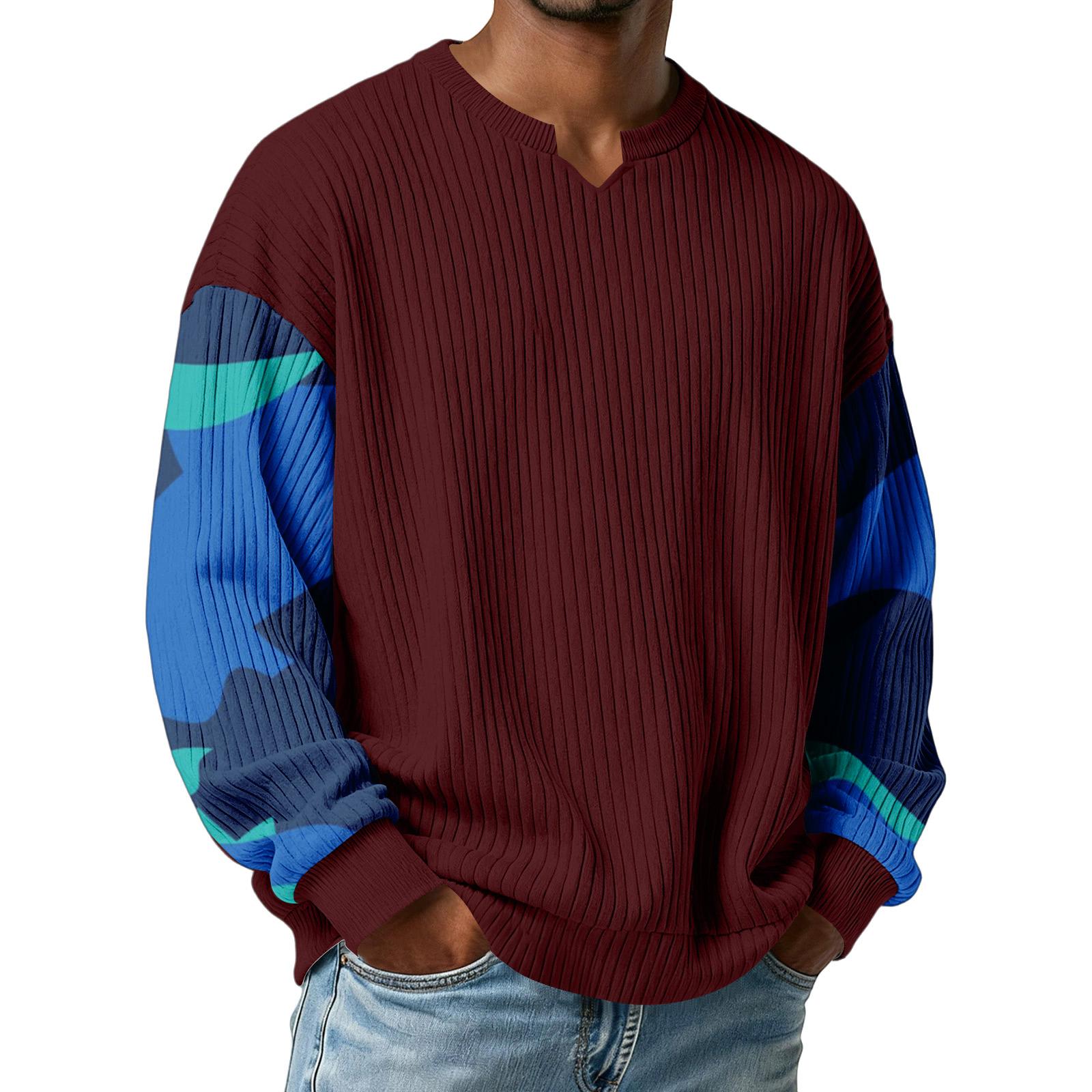 

Men s Camouflage Stylish V-Neck Ribbed Textured Long-Sleeve T-Shirt XL винний