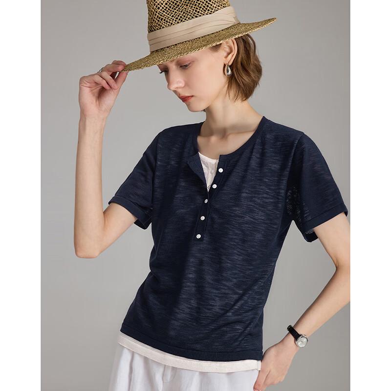 Women s Old Money Style Contrast Faux Two-Piece T-Shirt M