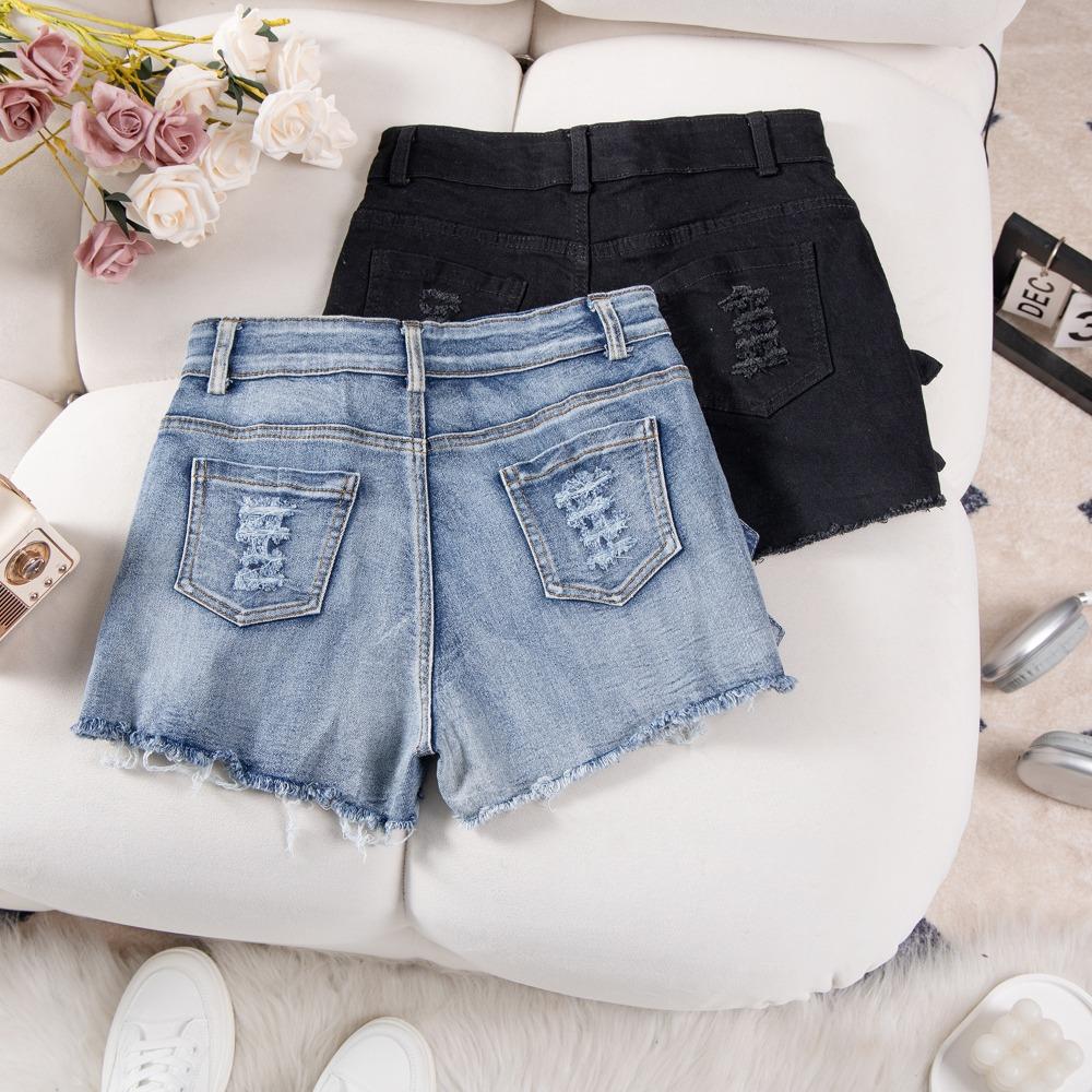 Women's High Waist High Rise Straight Leg Denim Shorts Frayed Ripped Buckle Detail Sexy Streetwear Jean Shorts