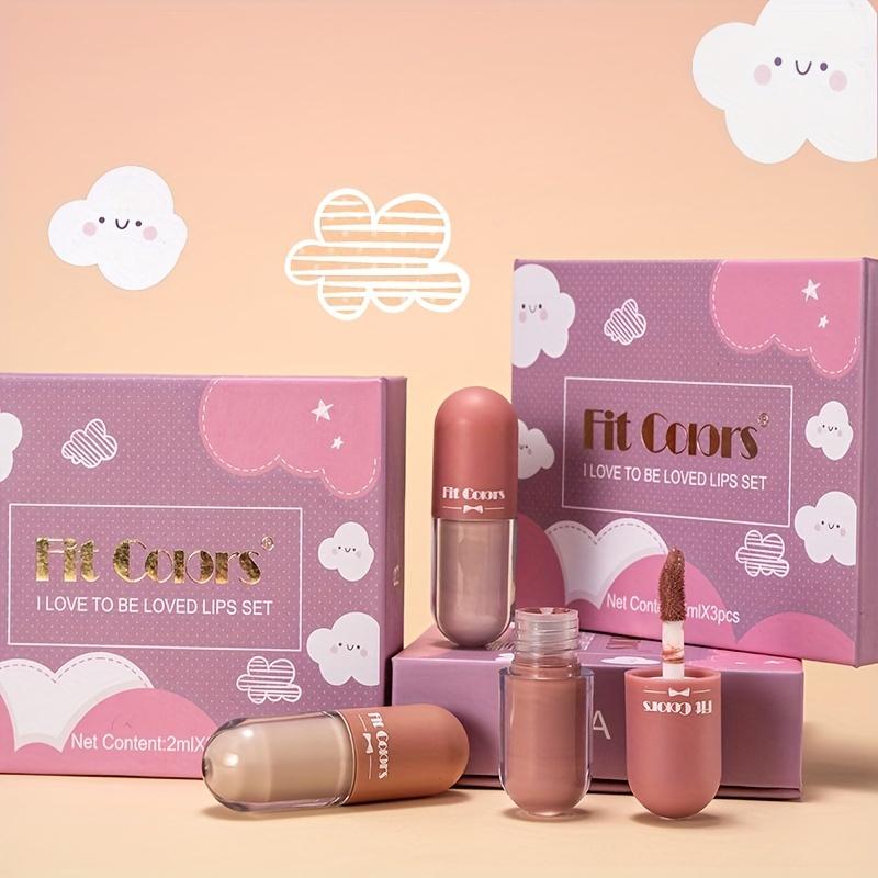 3-Farben-Kapsel-Lipgloss-Samt-Matt-Samt-Antihaftbecher, wasserfest, wischfest, lichtecht, flüssiges Lippenstift-Set