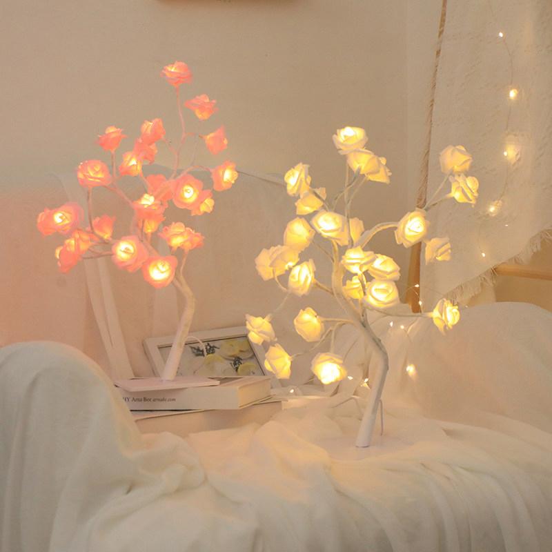 Table Lamp Lights Rose Flower Tree Usb Night Lights Home Decoration Parties Xmas Christmas Wedding Bedroom Decor Rose Lamp