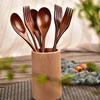 Japanese Style Long Handle Wooden Spoon And Fork Kitchenwares Set Portable Durable Utensils For Soup Serving Cooking Tool
