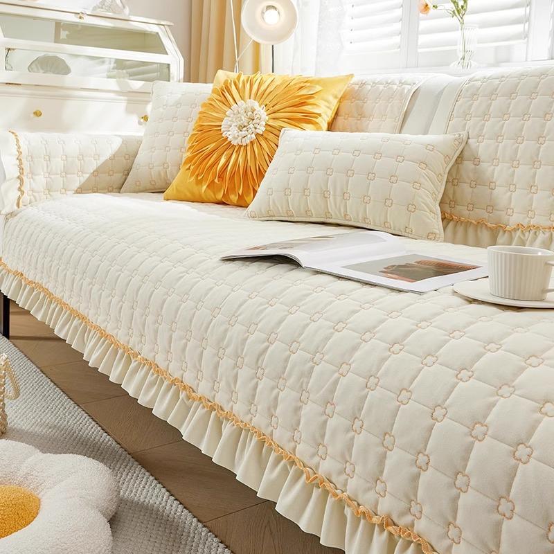 French Cream Wind Sofa Cushion Universal In All Seasons Straight Row Plush Sofa Cover Seat Cushion Non-Slip Cover Cloth Towel Winter