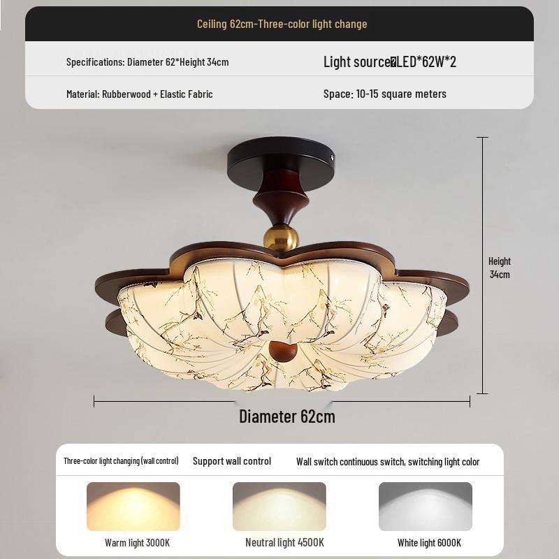Chinese Song Dynasty Chandelier: Retro Fabric & Walnut Wood Zen Ceiling Light