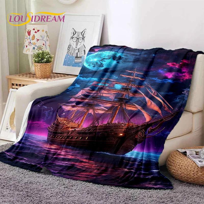 Ancient Pirate Ship Boat,Barque,Sailboa Soft Flannel Blanket,Throw Blanket Comfortable Blanket for Picnic Beds Sofa Home Bedroom